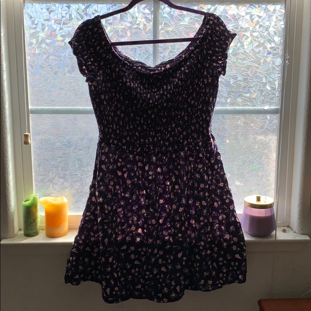 Blue Floral Off-The-Shoulder Dress